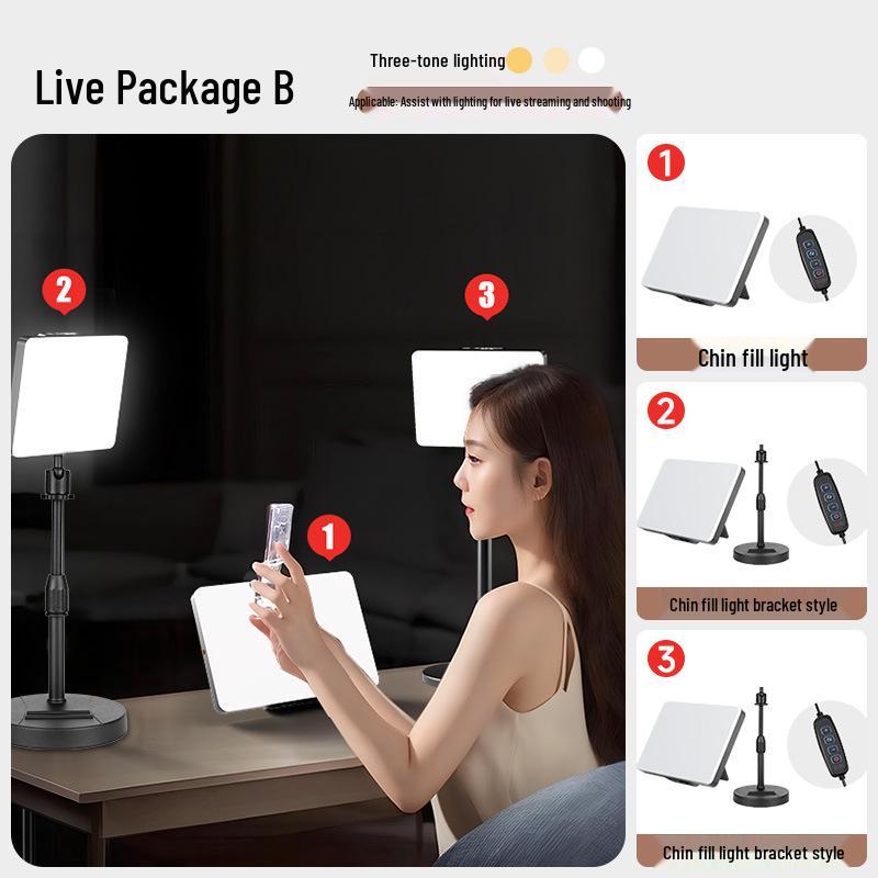 LED Fill Light for Female Live Broadcasters: Enhances Facial Brightness, Reduces Nasolabial Shadows, and Highlights Jawline.