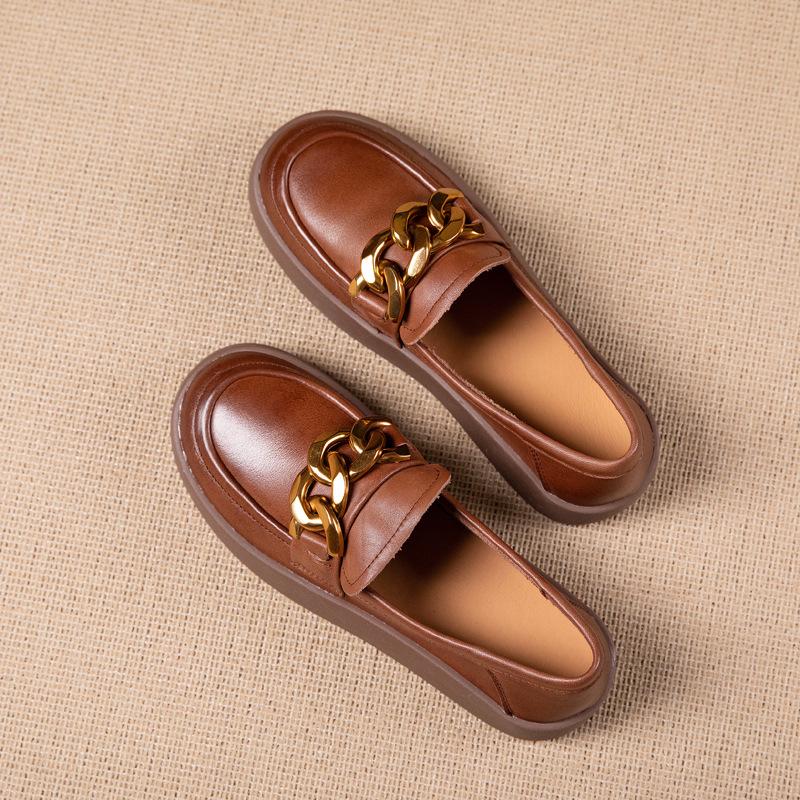 

Первый слой мокасин из коровьей кожи для женских весенне-осенних новых моделей, кожаные повседневные универсальные туфли на плоской подошве, одинарные 40 коричневый