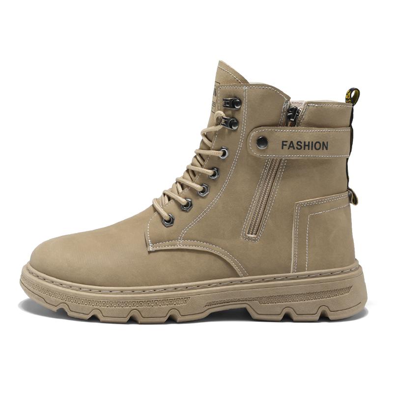 Wysokiej Jakości Skórzane Męskie Buty Codzienne Designerowe Wysokie Niepoślizgowe Botki Zimowe Outdoorowe Moda Czarne Męskie Buty Robocze