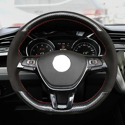 Capa de volante de carro de camurça preta de fibra de carbono macia costurada à mão para Volkswagen Golf 7 Mk7 Passat B8