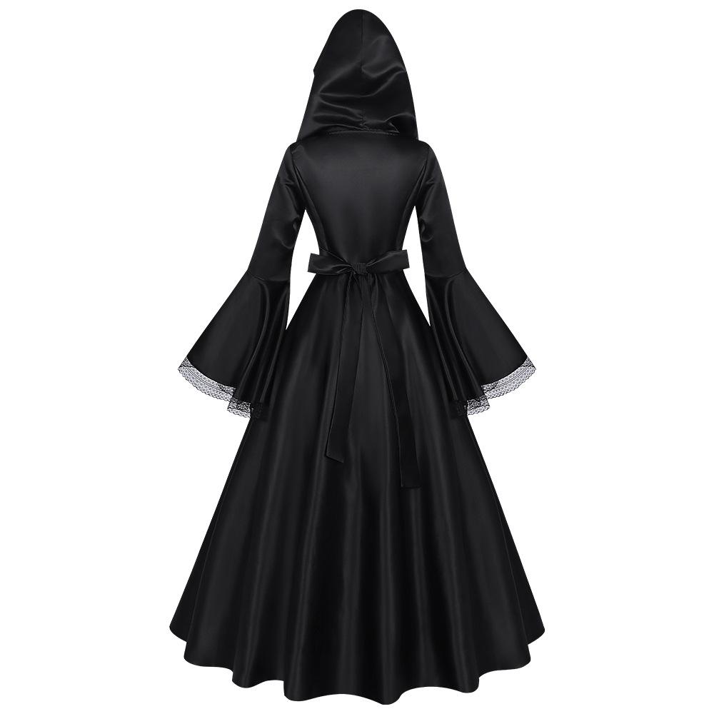 Dark Gothic Hooded Long Dress for A Renaissance-Themed Costume Party