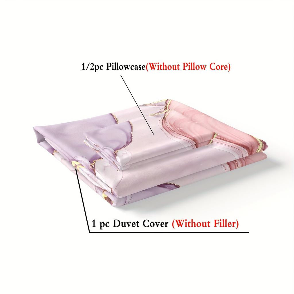 Pink Gradient Duvet Cover Set Soft & Comfortable Pink Gradient Marble Pattern Duvet Cover Set | Washable Polyester Duvet Cover