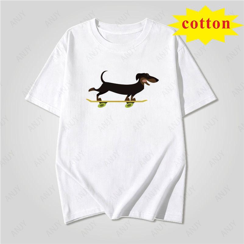 Fun Skateboarding Sausage Dog Printed Short Sleeved Tshirt With Funny Dog Pattern Unisex Casual Top