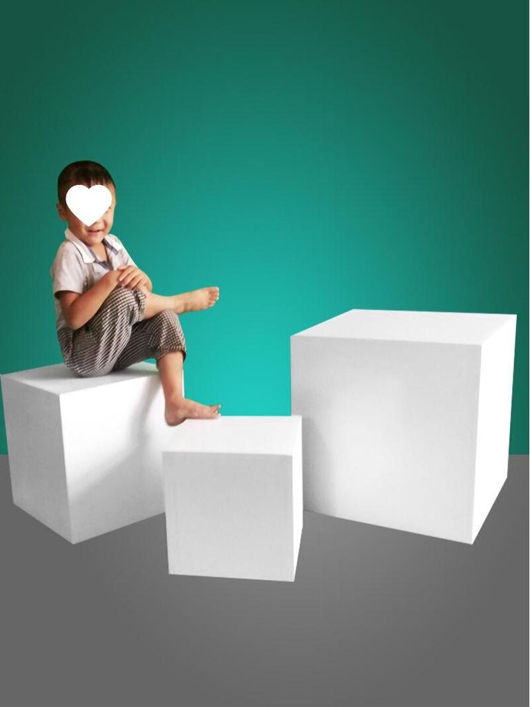 White Wooden Geometric Cube Photography Prop Stand