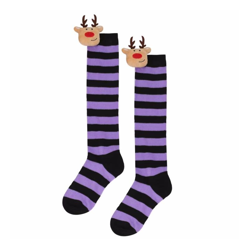 Winter Children's Stockings Striped Christmas Elk Doll High Tube Socks For Girls Boys Knee High Kids Long Sock New Year One Size