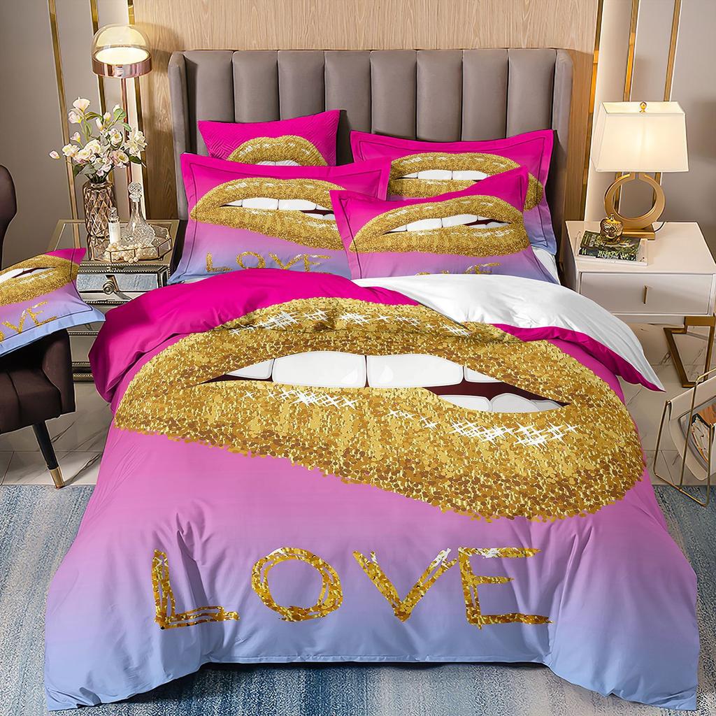 Home Textiles Eyes Eyelashes Mouth 3D Printing Four-Piece Quilt Cover Three-Piece Duvet Cover