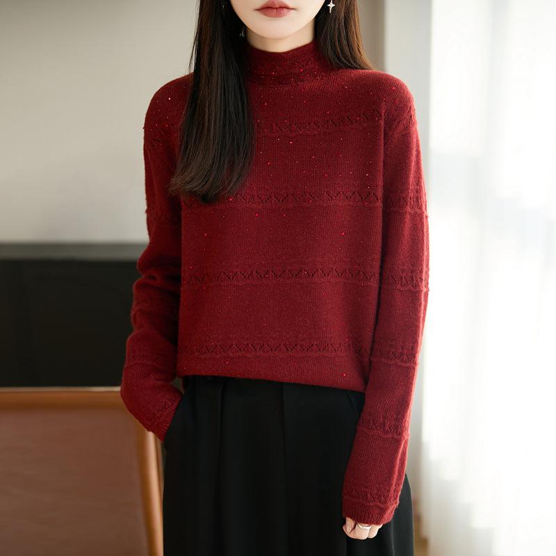 Vintage-Inspired Heavy Crochet High Neck Women's Pullover Sweater, Stylish and Warm Base Layer Top for 2026