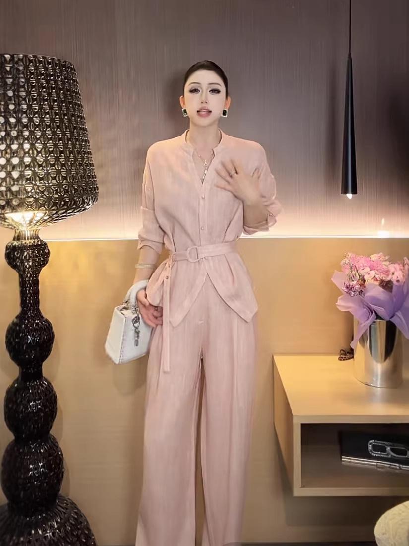 

Spring/Summer 2026 Women s Fashion Set: Relaxed Fit Shirt + Wide-Leg Pants 2XL [140-160 lbs]