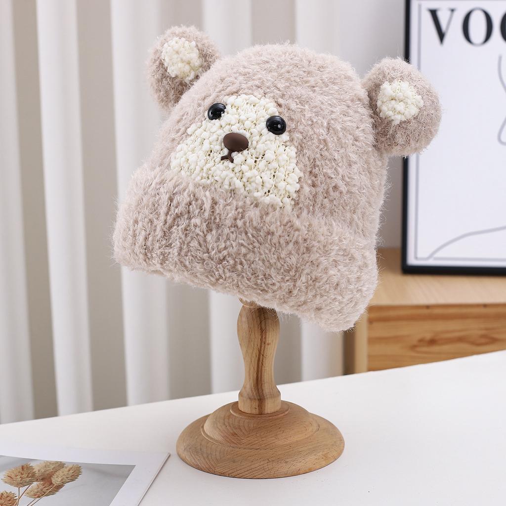 Cute Bear Warm Wool Hat Women'S Autumn And Winter Casual Thickened Velvet Knitted Hat Fashionable Cold Hat