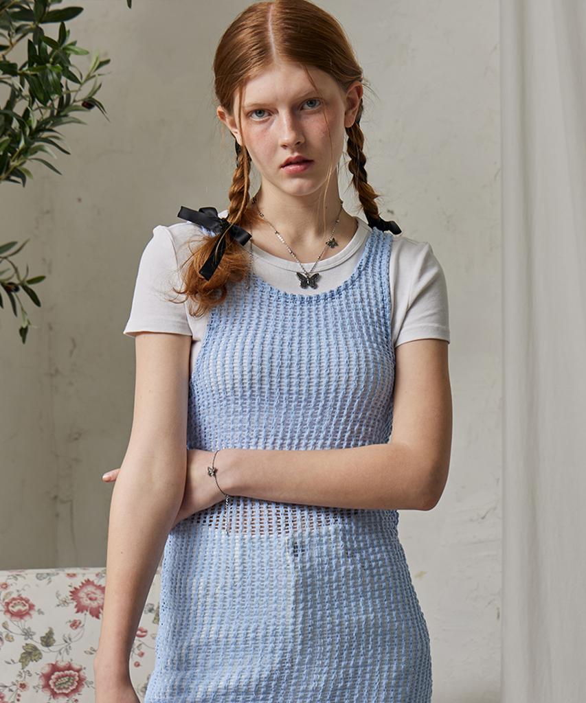 Itove Seoul Net Knit Dress - Sky Blue