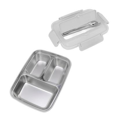 Lunch Box 3 Compartments 304 Stainless Steel Plastic Matching Spoon Chopsticks Portable Lunch Containers for Office White