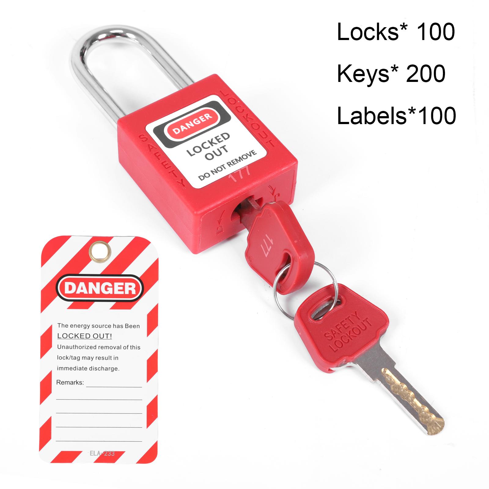 Замок LOTO (Lockout Tagout) 100 шт. С ключом 100 шт. Одинаковые бирки Замки безопасности LOTO Одинаковые навесные замки для станций и устройств LOTO