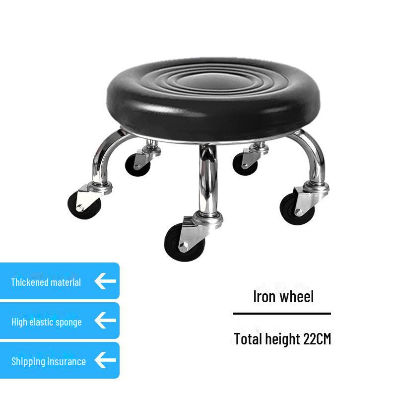 Silent Mobile Beauty Stool with Universal Wheels - Multifunctional, Low-Profile, Round Design for Home or Studio Use.