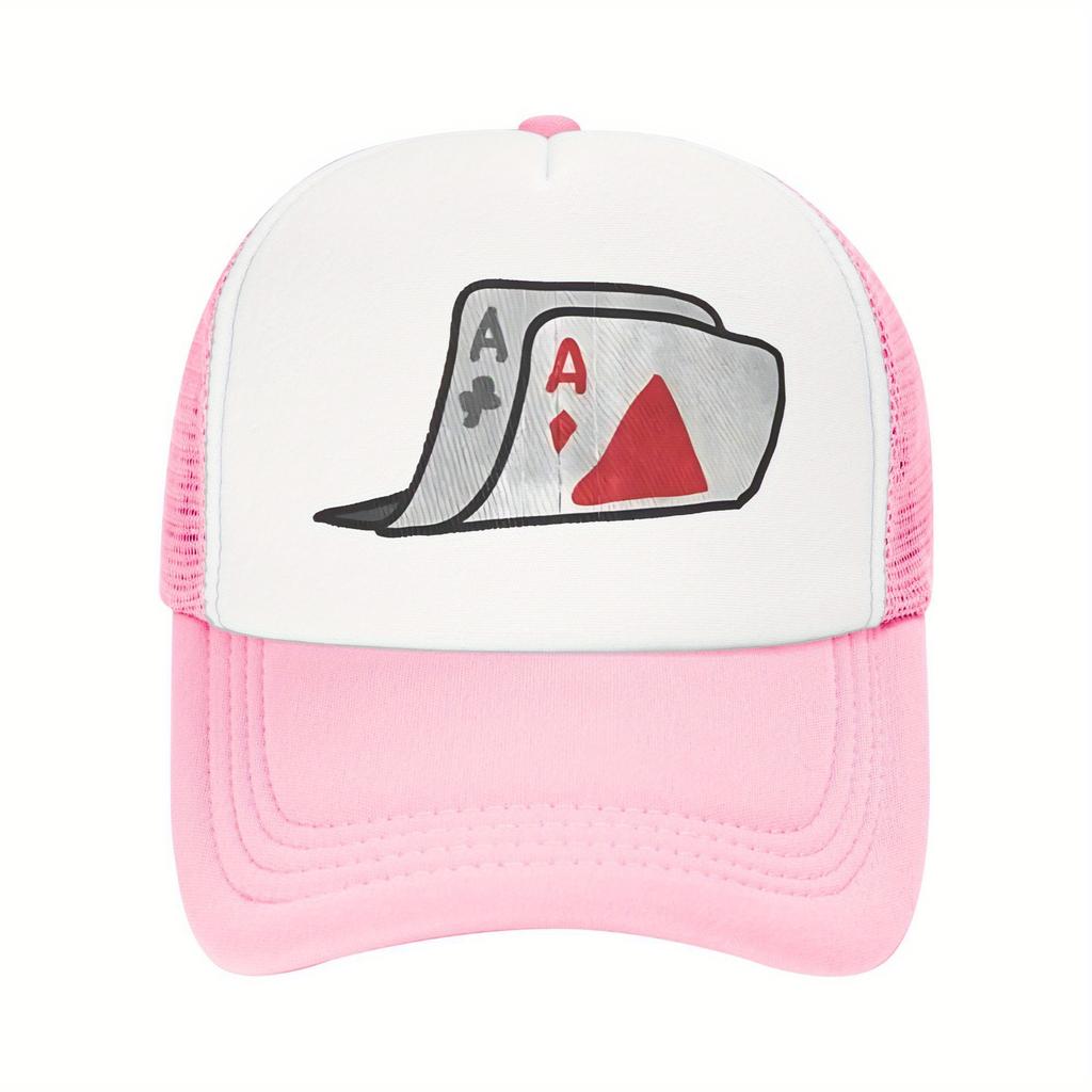 Double Ace Playing Cards Trucker Hat Mesh Back Breathable Adjustable Baseball Cap Casual Unisex Headwear