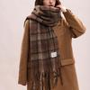 Mohair Plaid Wool Scarf Tassel Long Shawl Retro Winter Cashmere Scarves  Student