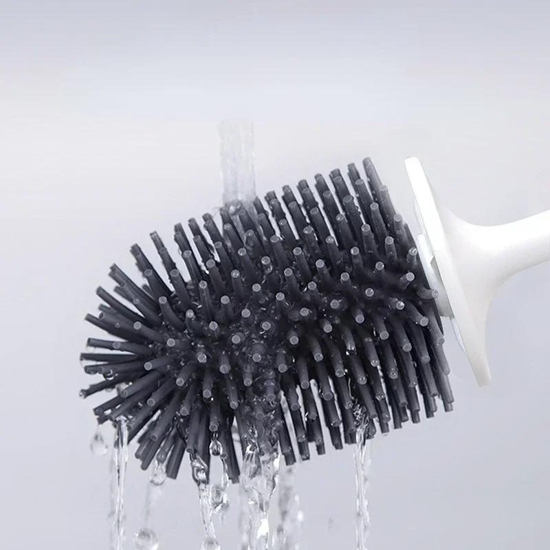 Bathroom Black Toilet Brush Soft TPR Silicone Brush Head No Dead Corners Floor-standing Cleaning Brushes WC Accessories