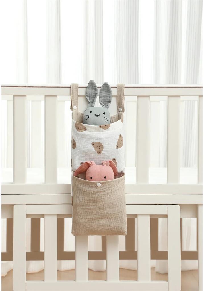 Newborn Muslin Bed Hanging Storage Bags Multi-Functional Crib Stroller Organizer Diapers Portable Bedside Hanging Bag