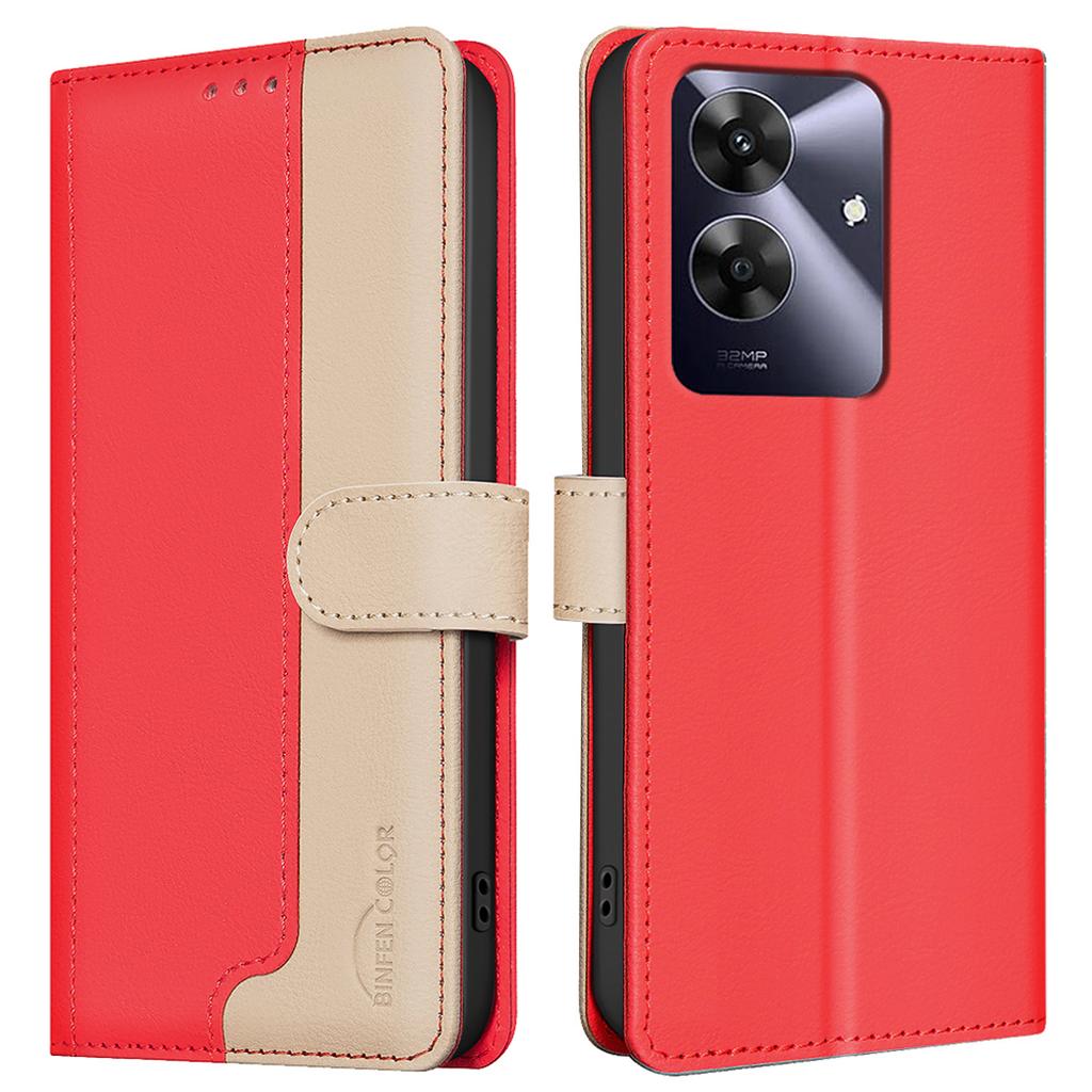 BINFEN COLOR BF33 for Realme Note 60/C61 4G Leather Case Splicing Color RFID Blocking