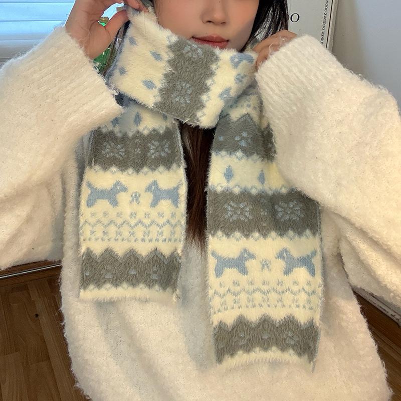 Cartoon Brown Raccoon Patterned Scarf Knitted Faux Mink Fur Scarf Soft Comfort Women Winter Neckerchief Warm Scarves