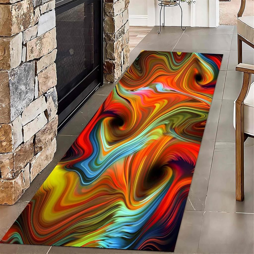 Color Abstract Vortex Runner Rug Soft Non-slip Home Floor Decor Carpet for Hallway Playroom Living Room Bedroom Decor Mat
