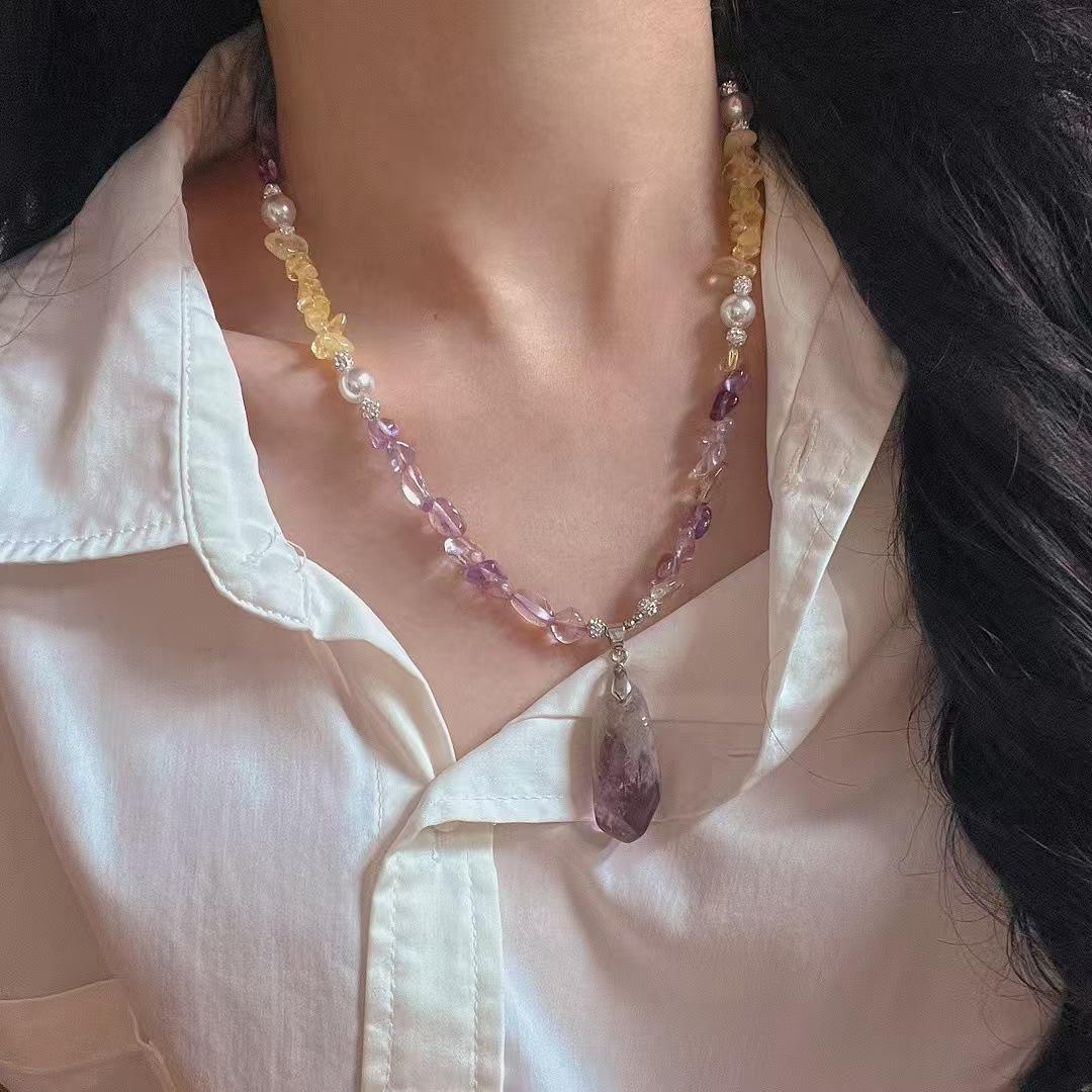 

6Mm Vintage High Quality Natural Amethyst Design Necklace Clavicle Chain Sweater Chain