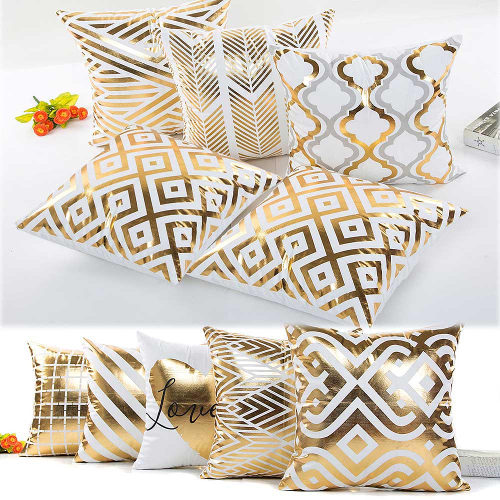 Gold Foil Printing Pillow Case Sofa Waist Throw Cushion Cover Home Decor 