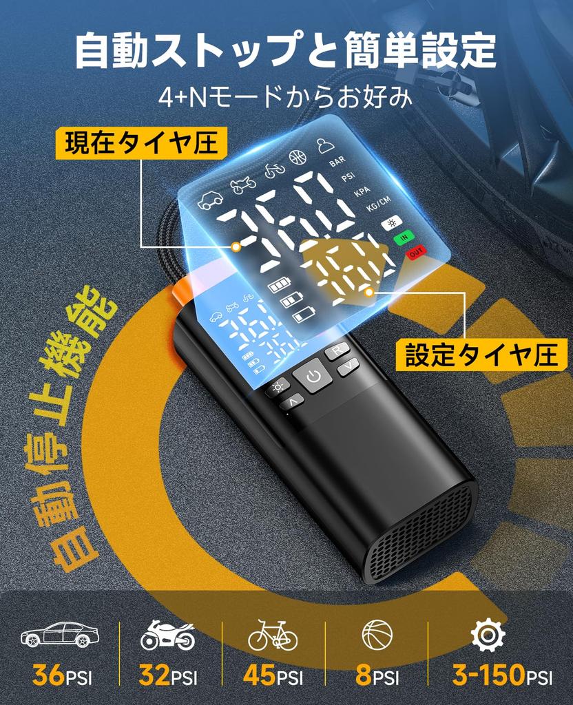 Electric Bicycle Pump for Motorcycles and Auto Maximum Pressure of 150 Fast 6000mAh Compatible with and American Style Includes Lighter LED and