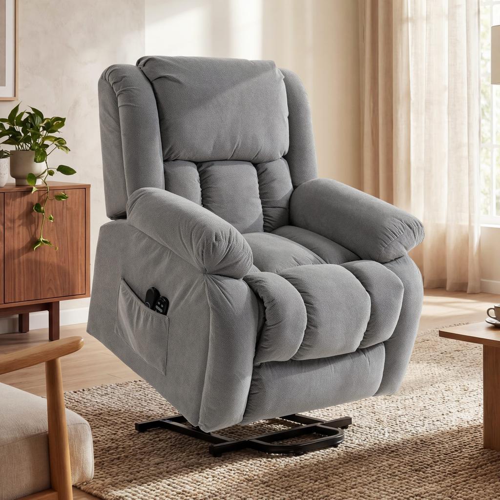 Electric Recliner Chair, Massage and Heating, Footrest, Reclining Backrest, Remote, Side Pocket