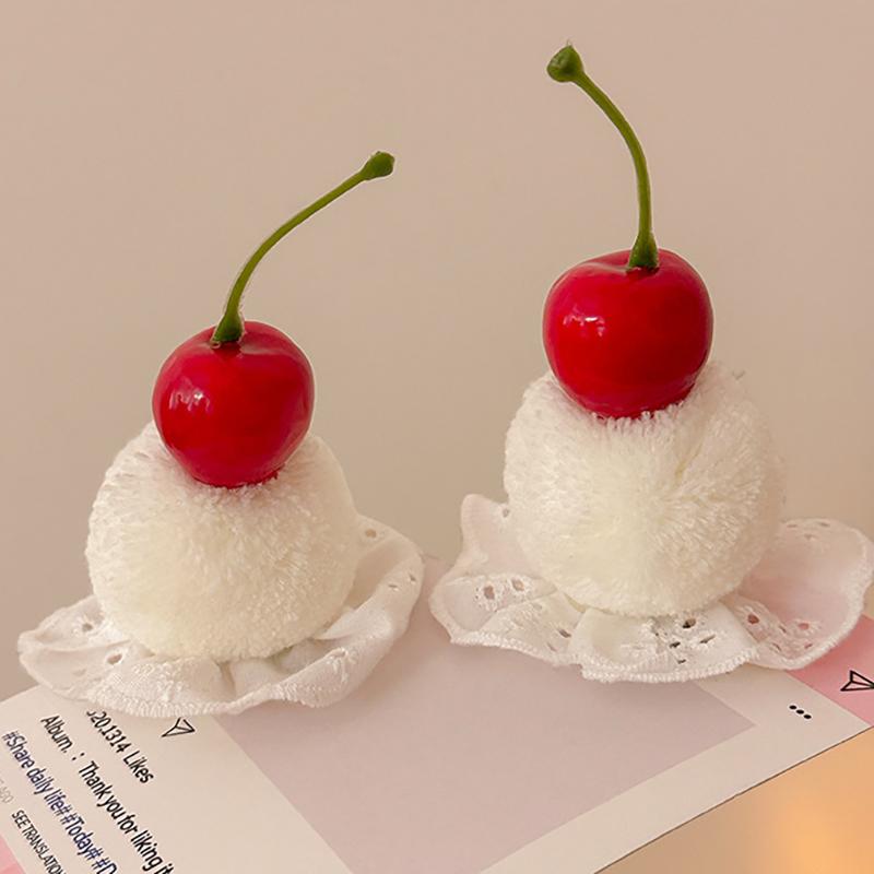Roztomilé sponky do vlasů ve tvaru třešňového dortu pro ženy, dívky, sladké děti, podzimní/zimní plyšové vlasové doplňky, studentské dárky
