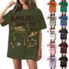 Damen Rundhals Freizeit T-Shirt Top mit Print und kurzen Ärmeln