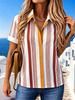 Women's Short Sleeve Lapel Blue White Stripe Button-Up Shirt, Casual Tops for Spring Summer Daily & Holiday Wear