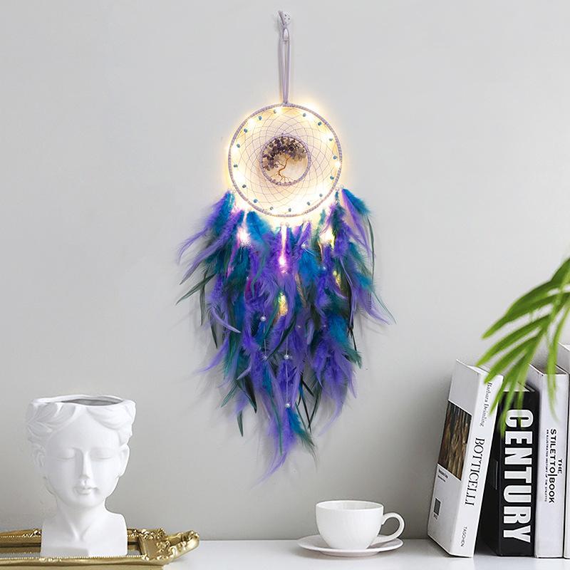Life Tree Wind Chime Stone Hanging Ornament Fresh Girl Heart Forest Feather Pendant Bedroom Windowsill Creative Decoration