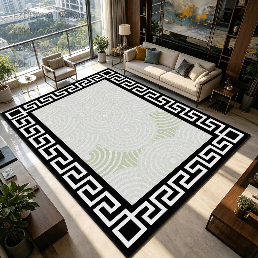 Black White New Chinese Style Living Room Carpet Home Decoration Luxury Non-slip Soft Rug Easy Clean Short Velvet Big Floor Mats