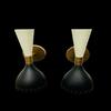 1950's Mid Century Brass Italian Diabolo Wall Sconces Shiny White and Black Wall Sconce Light Fixture Bulb Pair Custom Wall Sconce