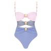 1011 European and American New Gold Round Buckle Decorative Three-color Hollow Splicing One-piece Swimsuit Women's Suit