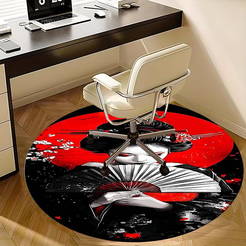 

Geisha,Red Sun Chair mat Round Rug Office carpet, Non slip, Suitable for Living Rooms, Bedrooms decor.1205222a 80cm by 80cm