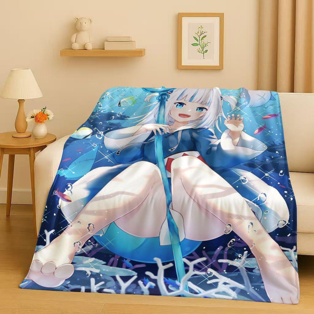 Anime Gawr Gura Hololive Cartoon Cute Girl Flannel Blanket,Ultra Soft Warm Plush Throw for Home Bedroom Bed Sofa Cover Gift Kid