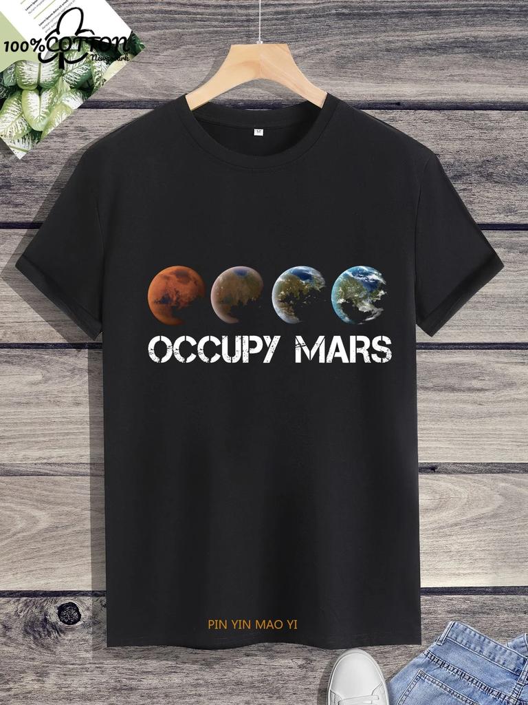 Outer  SPACE X  T-Shirt  Earth, Cool Summer  Short-sleev  T Shirt for Men Kawaii Clothes Y2k Tops  Streetwear