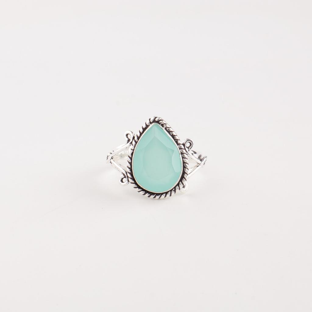 Natural Aqua Chalcedony Gemstone 925 Sterling Silver Jewelry Handcrafted Ring RR-57-21