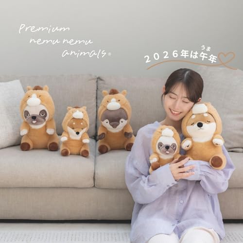 Livheart Hooded Sitting Body Pillow, Medium, Premium Sleepy Animals, Otter Kururi (Total Length: Approx. 31cm), Horse, Zodiac Plush Toy, 37029-33