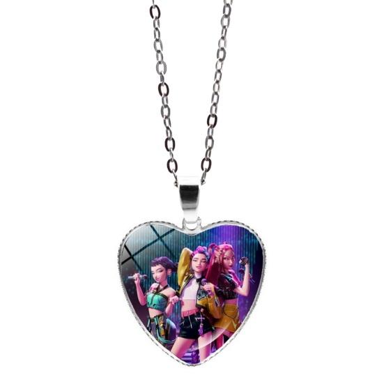 Korean Pop Hunters Necklace Anime Merchandise Necklace Cute Heart Pendant Anime Girl Group Necklace Gift for Movie Fans