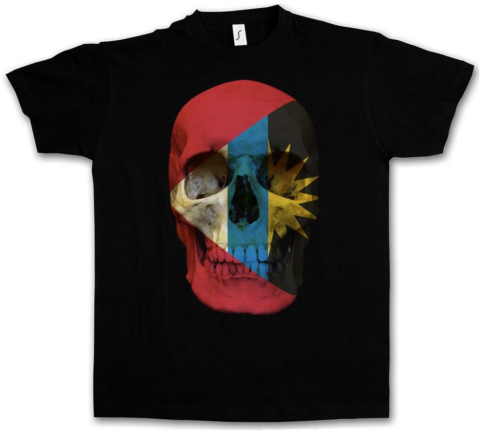 CLASSIC ANTIGUA AND BARBUDA SKULL FLAG T-SHIRT - Biker MC Banner Sizes S - 5XL