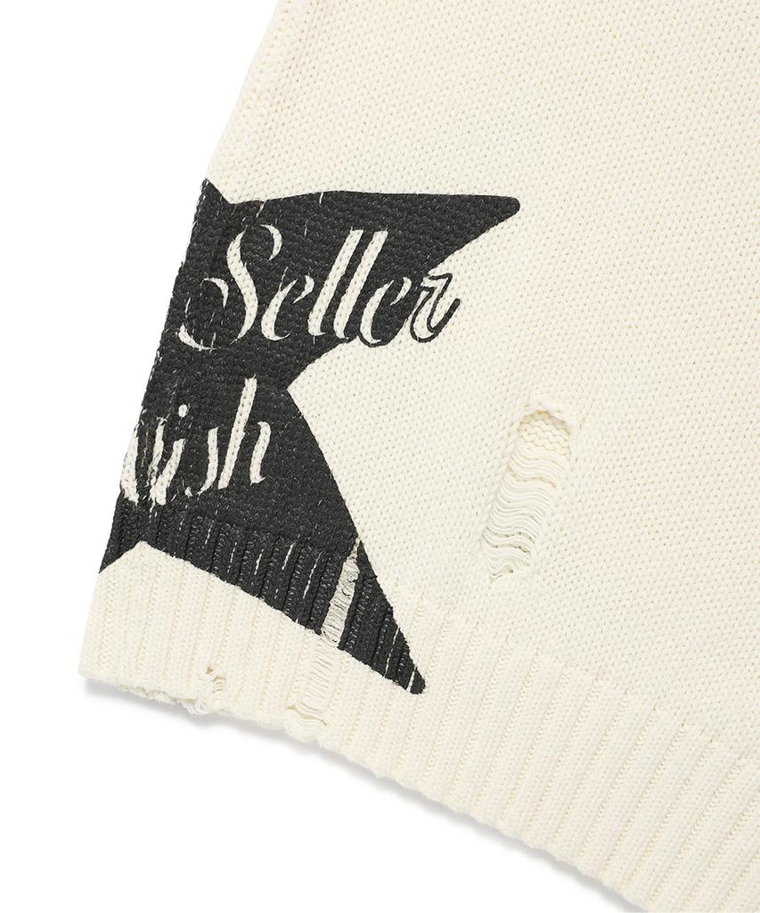 CAVISH W Damaged Star Knit Crewneck Ivory(Cv2Dffk601A)