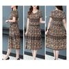 Vintage Floral Print Midi Dress for Women Short Sleeve Smocked Waist A-Line Dress Summer V Neck Swing Sundress