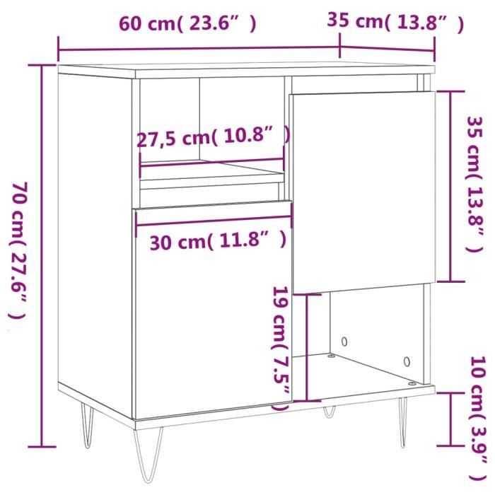 VidaXL White Buffet 60x35x70 Cm Engineered Wood 831188
