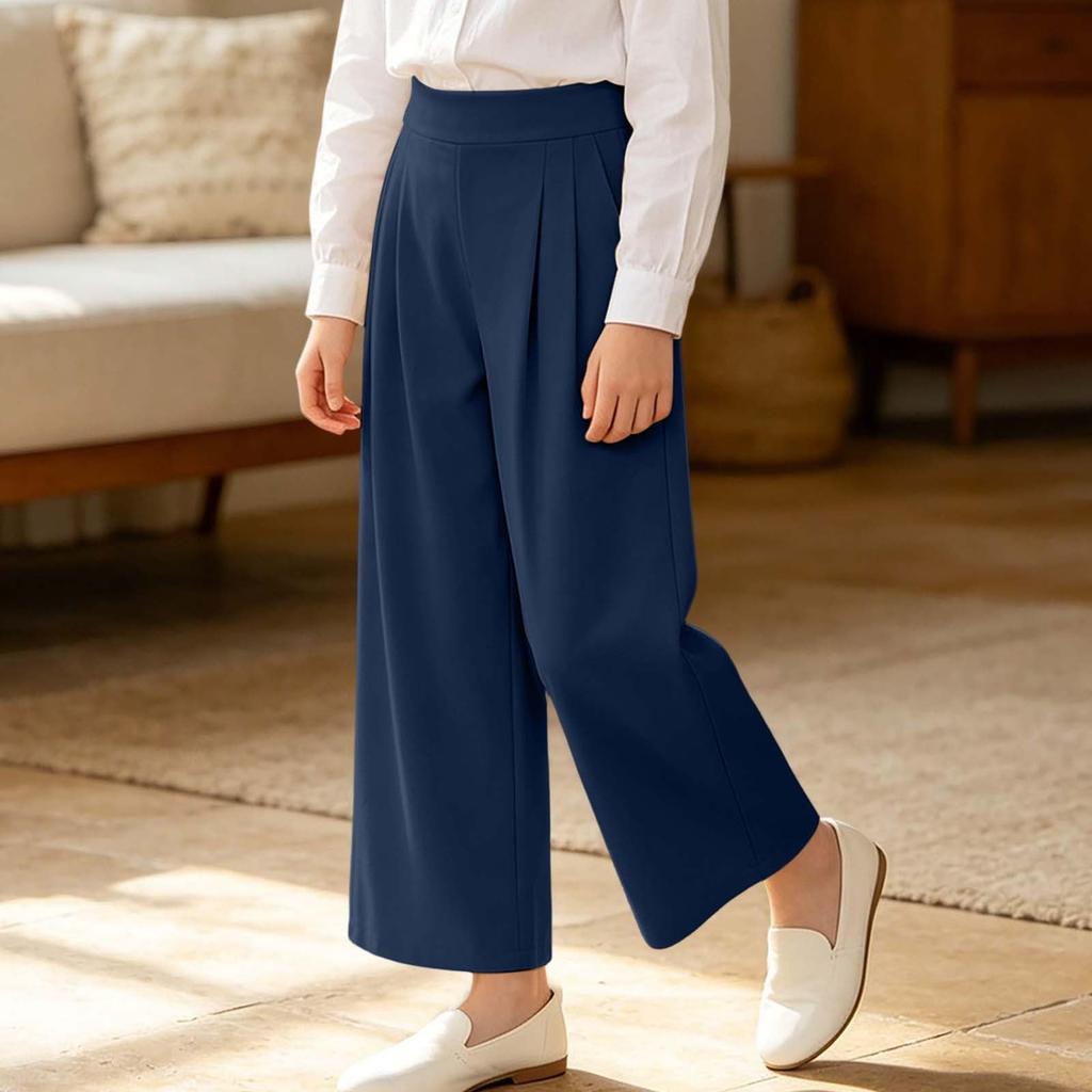 Girls Elastic Waist Wide Leg Pants Casual Loose Fit Trousers Comfortable Soft Fabric Suitable for Everyday Wear and Outdoor Activities