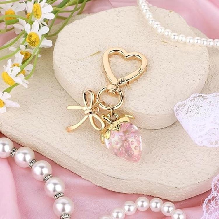 Elegant Strawberry Keychain Charm Pendant Convenient for Women Girls Fashionable Bag Charm with Heart Clasp Designs