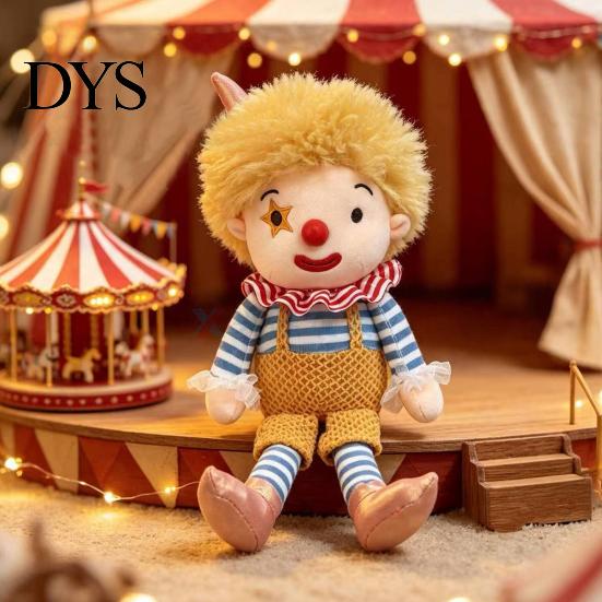 Unique Room Decor Vintage Circus Clown Plush Toy, Soft Stuffed Jester Doll with Embroidered Face, Retro Decorative Figurine for Shelf, Cute