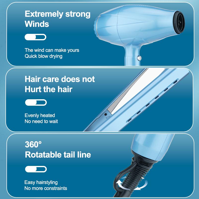 2 In 1 Hair Straightener and Dryer Set 3 Level Wind Speed for Dryer Straight Curly for Hair Flat Straightener Hair Styling Tool