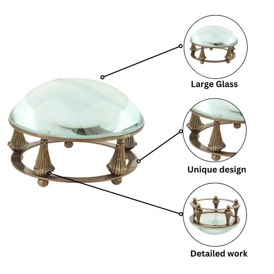 Brass Table Magnifying Glass Engraved Handmade Item  Nautical Gift, Table Top Decor w Case Baptism Gift, Brass Decor